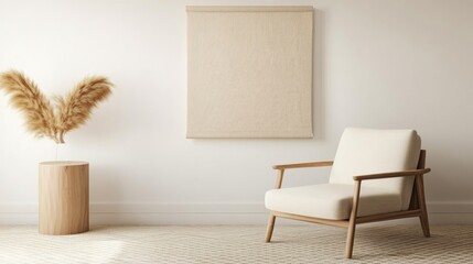 Poster - Scandinavian-Moroccan Fusion Minimalist Bedroom with Textured Textiles and Geometric Carpets for Global Home Styling in Modern Interiors