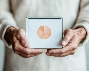 Leinwandbilder - Minimalist Tech Workspace Hands-On Digital Collaboration with Tablet Pie Chart - Innovative Business Solutions for Modern Professional Environments