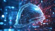 © cllareta - Digital holographic hard hat, futuristic construction safety.