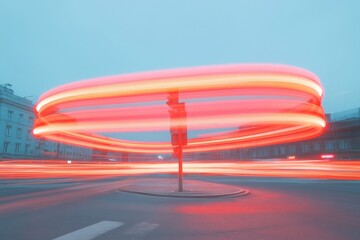 Leinwandbilder - Dynamic Urban Intersection Light Trails and Neon Glow - Cityscape for Vibrant Marketing and Modern Urban Development