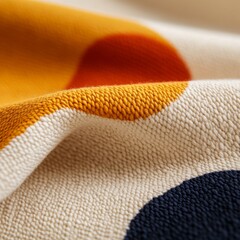 Poster - Geometric Textile Revolution Vibrant Fabric with Traditional-Inspired Patterns and Visible Weave for Modern Design, Craft Content and Fashion Industry Innovation