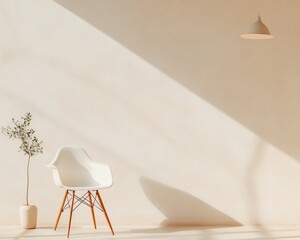 Poster - Minimalist Home Office Reading Nook Ergonomic White Chair, Wooden Elements and Task Lighting for Sustainable Design and Focused Remote Work Environment