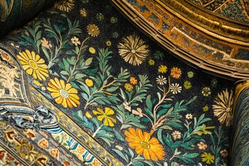 Poster - A close-up shot of a couch with a beautiful floral design