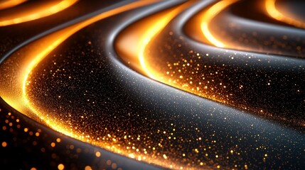 Poster - Golden waves glowing, dark background, abstract design