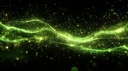 Wall Mural - Green energy wave, particle background, digital art