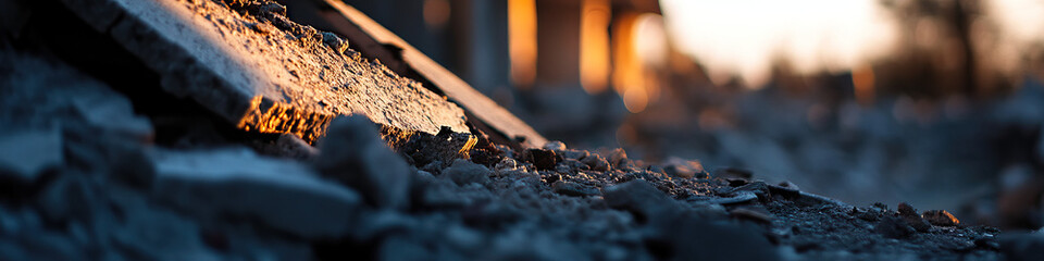 Wall Mural - Close-up of Concrete Rubble at Sunset