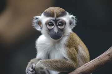 Wall Mural - A curious monkey sits atop a tree branch, looking around with caution