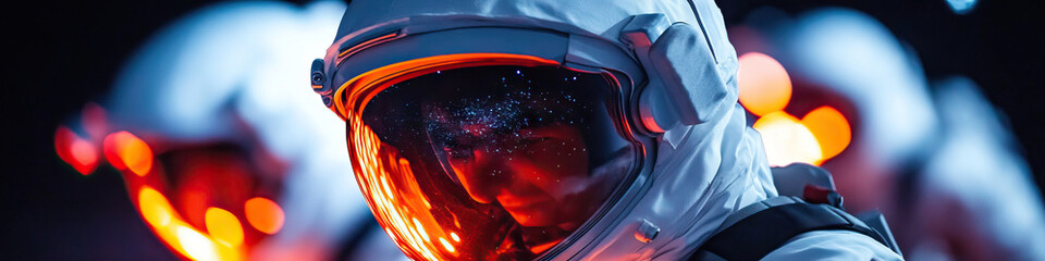Wall Mural - Astronaut Helmet with Star Reflection and Blurred Background