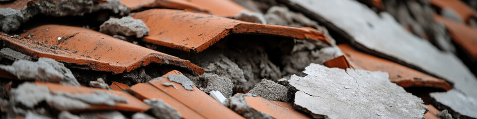 Wall Mural - Damaged Terracotta Roof Tiles and Mortar Debris