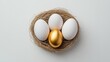 © Have a Good Day - Golden Egg in a Rustic Nest Surrounded by White Eggs Symbolizing Easter Celebration, Hope, and Elegance 1