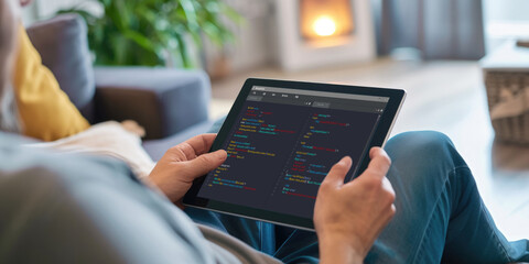 Wall Mural - software development programming on computer screen for brisk application and program coding