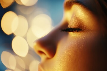 Wall Mural - A close-up shot of a woman's face with her eyes closed, great for representing serenity or relaxation