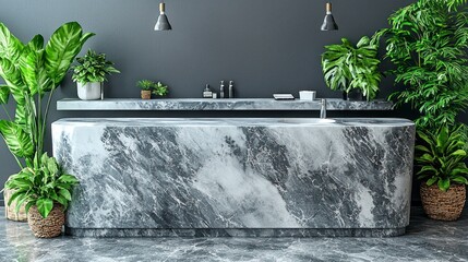 Sticker - Marble counter, plants, bathroom use, gray walls