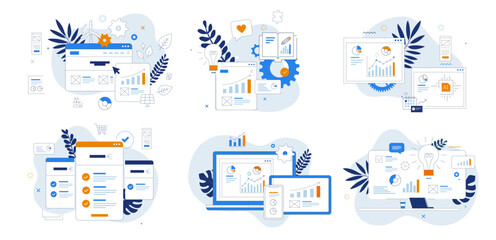 Wall Mural - business illustration, seo, marketing, communication, ...