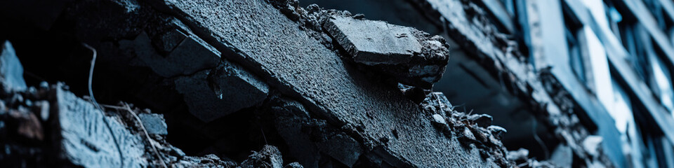 Wall Mural - Damaged Concrete Building Exterior: Close-up of Rubble and Debris