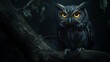 © Suleyman - An owl sits on a branch in the darkness. Its large eyes shine brightly.