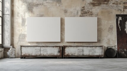 Wall Mural - Minimalist Interior Design with Empty Canvas Frames on Wall