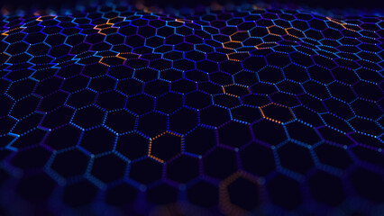 Fototapete - Blue Hexagon Pattern. Abstract Medical Chemical Tech Background. Hexagonal Pattern for Hi-Tech Science Design. Cyber Hexagon 3D Grid Sci-Fi Game Backdrop. Vector Illustration.