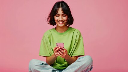 Wall Mural - The Woman with Smartphone Joy