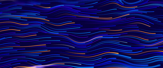 Fototapete - Cyber Big Data Flow Particles Bokeh. Digital Neural Network. Concept of AI Artificial Intelligence Technology Machine Deep Learning. Digital Communication. Science Technology Presentation Vector.