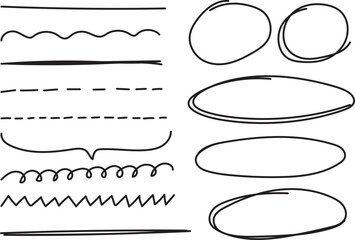 Poster - Marker lines isolated on transparent background. Set of different doodle, underline, arrows. Hand drawn marker stripes. Scrawl texture underline effect. Vector EPS 10