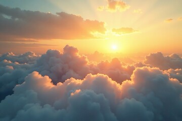 Wall Mural - soft golden light peeking through thin wispy clouds, airy texture, warm tones, serene environment