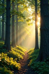 Wall Mural - A peaceful forest glade bathed in soft, golden light, wilderness, peaceful