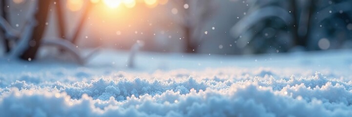 Wall Mural - frosty morning with delicate snowflakes falling gently on a snowy landscape, peaceful landscape, cal