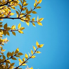 Wall Mural - Blue sky with scattered Zelkova leaves and twigs, leaf, tree, branch