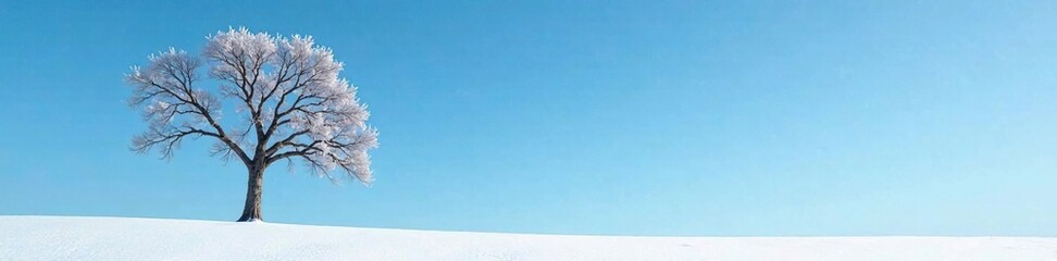 Wall Mural - bare tree with a few remaining leaves against a blue sky, snow, blue sky, winter landscape