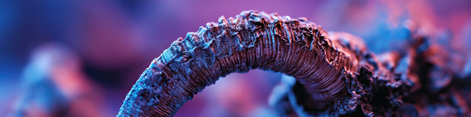 Wall Mural - Close-up of Textured Curved Object under Blue and Pink Lighting