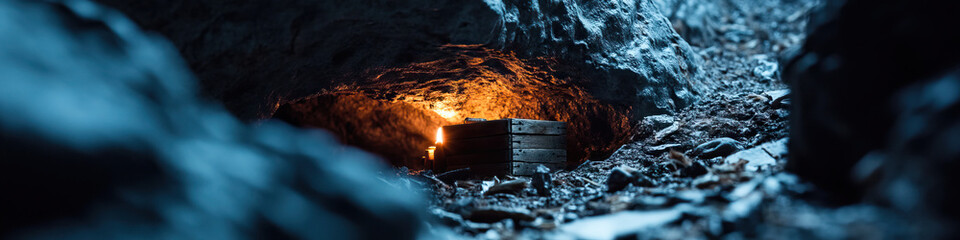 Sticker - Wooden Crate in Cave with Candlelight