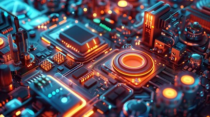 An entrepreneur giving an inspiring presentation with futuristic visuals and glowing tech. Perfect for showcasing how technology motivates innovation and better world-building.