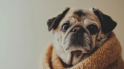 Poster - a pug dog wrapped in a blanket