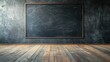 © Fenny - Empty classroom chalkboard, wood floor, dark wall, education
