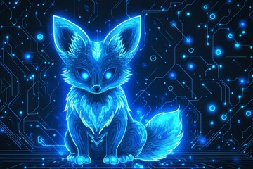 Wall Mural - a modern, futuristic depiction of a blue circuit board with detailed digital tech components, suitab