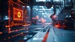 © Justlight - Futuristic automated production line featuring a transparent digital screen with charts and data analysis in a modern industrial factory, highlighting advanced manufacturing technology