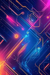 Wall Mural - an image featuring a circuit board with a colorful design, set against a red and blue background