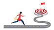 © Eva Almqvist - Woman running towards winding road to goal, bringing her clock. Deadline, goals and plan. Vector illustration.