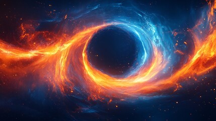 vibrant abstract arcs of neon blue and orange light softly glowing on a deep dark blue canvas