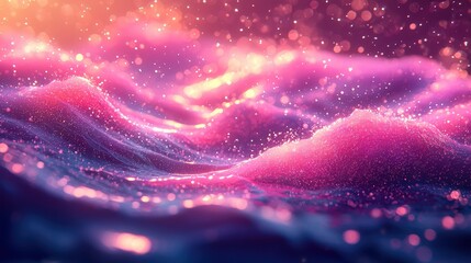 Wall Mural - Pink glittering waves, cosmic background, digital art, website header