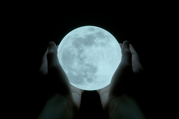 Wall Mural - Hands Holding Illuminated Lunar Orb