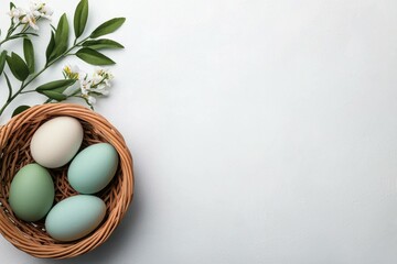 Wall Mural - Basket of eggs with a white background