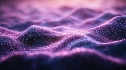 Wall Mural - Purple particle wave digital landscape, bokeh background, website design