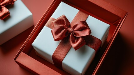 Poster - Red Box, White Gift, Bow, Present, Studio