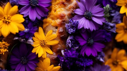 Wall Mural - Vibrant Floral Arrangement Adorning a Baked Treat