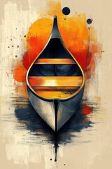 Sticker - Artistic Depiction of a Wooden Boat Against a Vibrant Abstract Background with Warm Hues and Creative Texture Features Emphasizing Artistic Expression