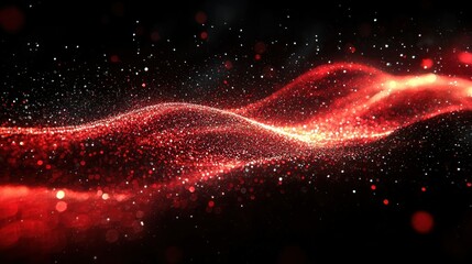 Wall Mural - Red particle wave, dark background, glowing, abstract, digital art, website banner