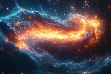 Wall Mural - cosmic typography featuring letters formed from swirling galaxy clouds stars and nebulae against dee