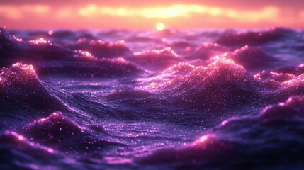 Wall Mural - Sparkling ocean waves sunset background